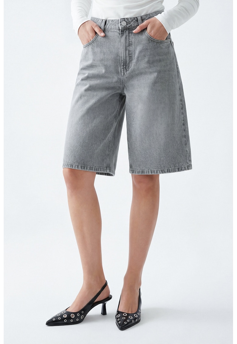 Bermude relaxed-fit din denim - Gri