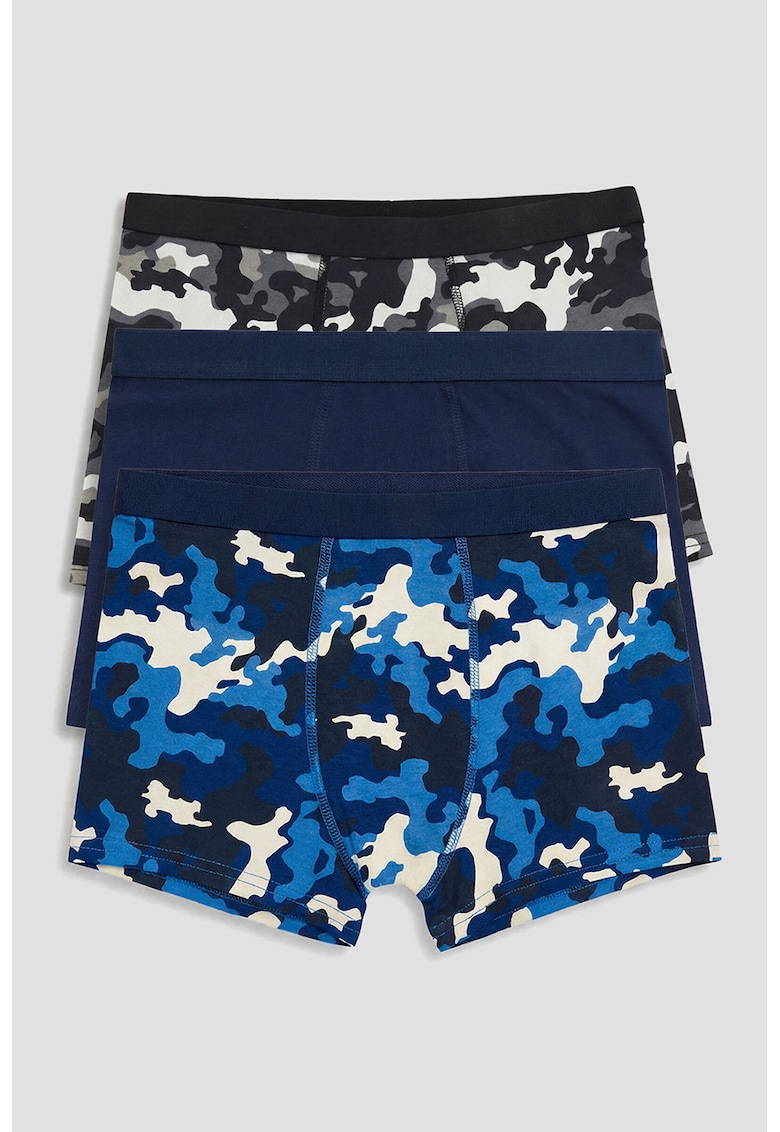 Set de boxeri cu model camuflaj - 3 perechi - Gri inchis/Bleumarin