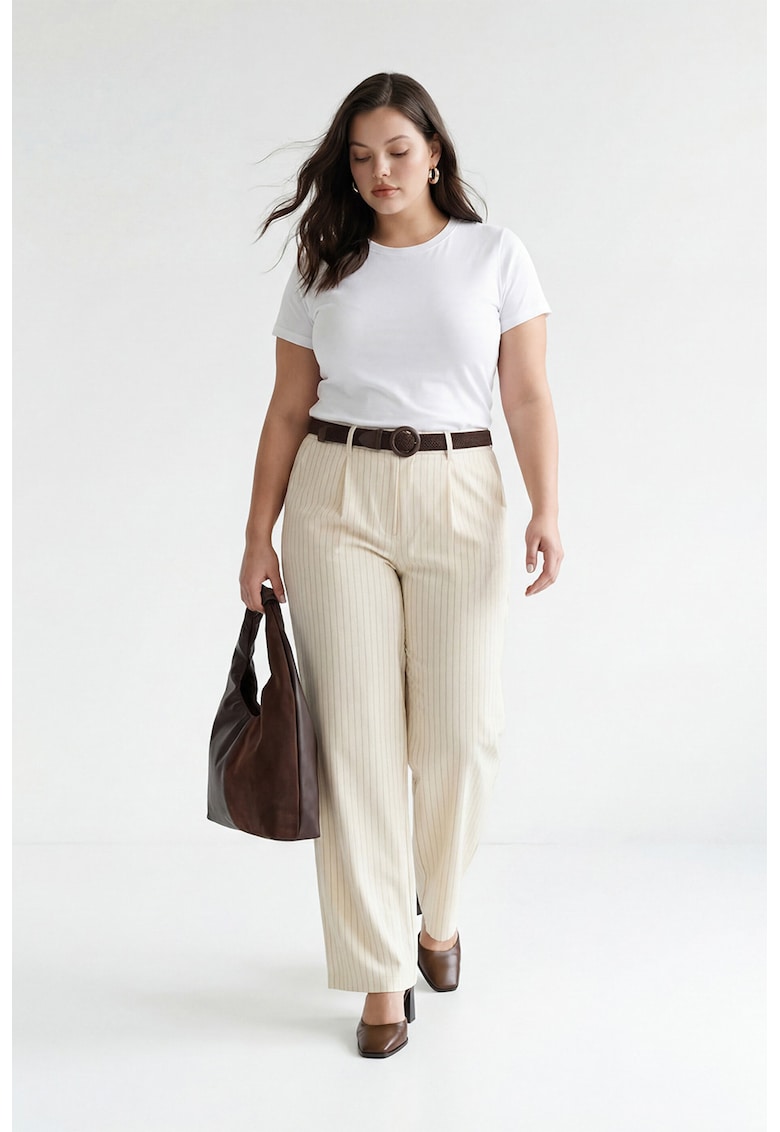 Pantaloni din amestec de in cu pensa - Bej deschis