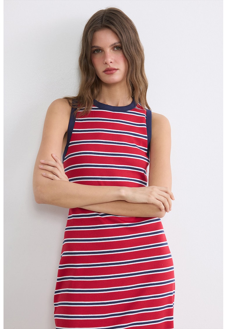 Rochie midi cu dungi - Alb/Rosu vermillion/Bleumarin