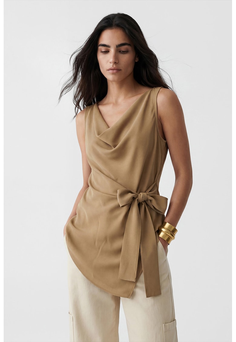 Top asimetric drapat - Caramel