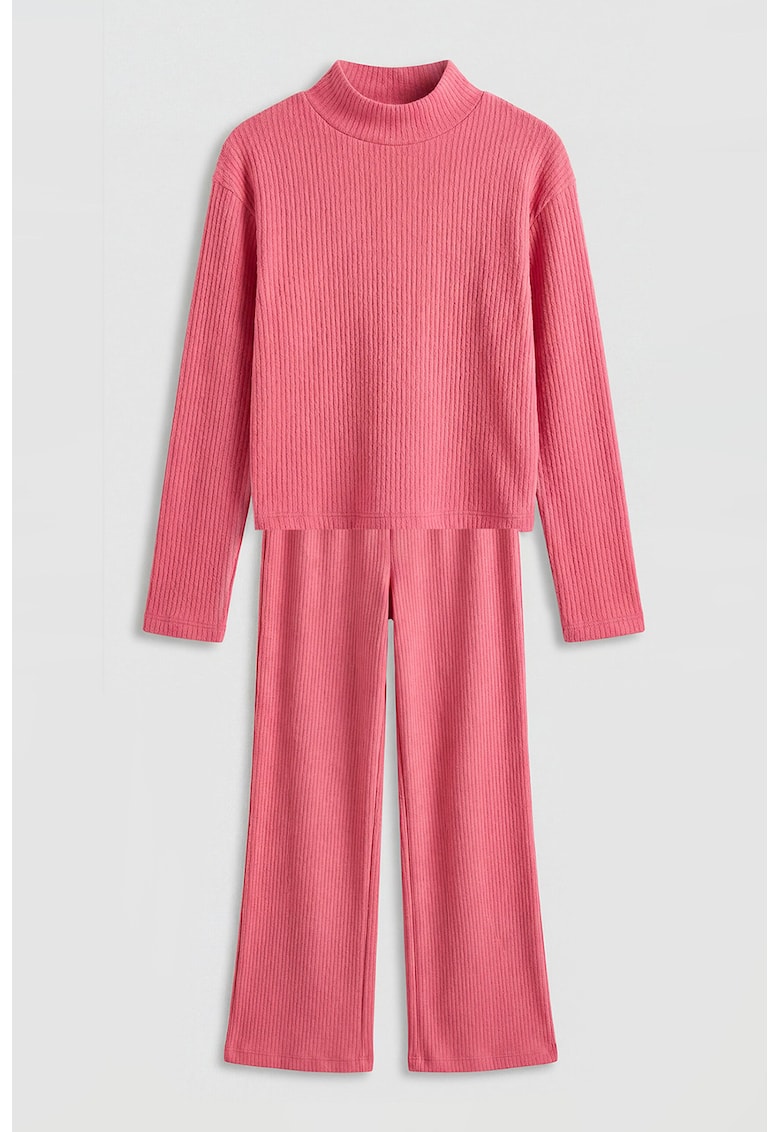 Set de pantaloni si pulover cu striatii - Fucsia