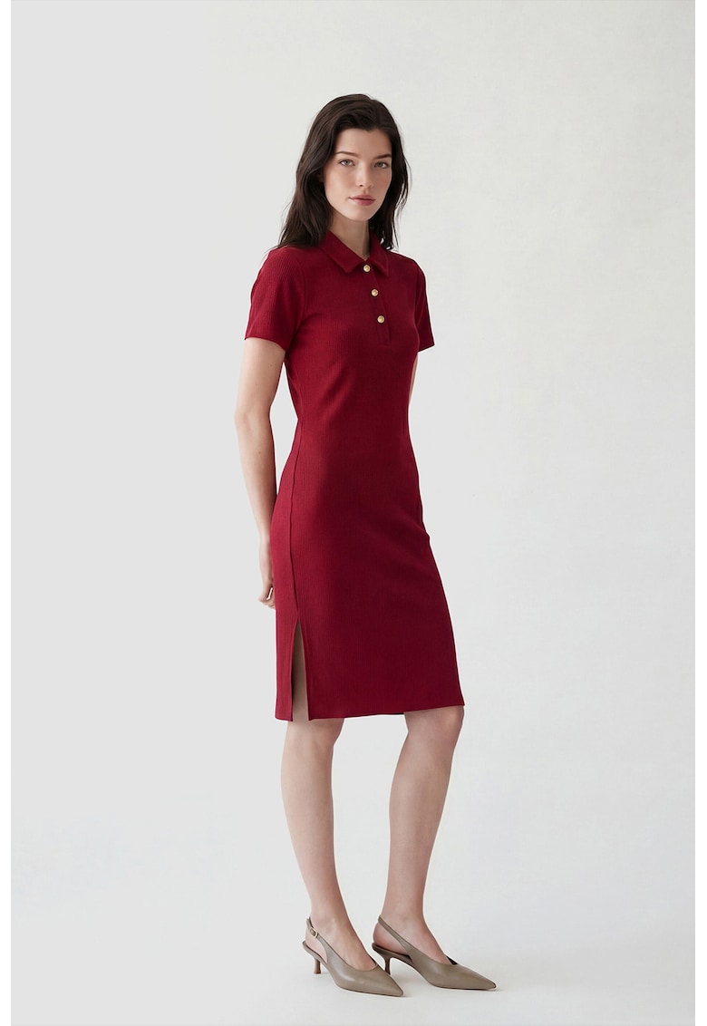 Rochie polo midi - Rosu inchis