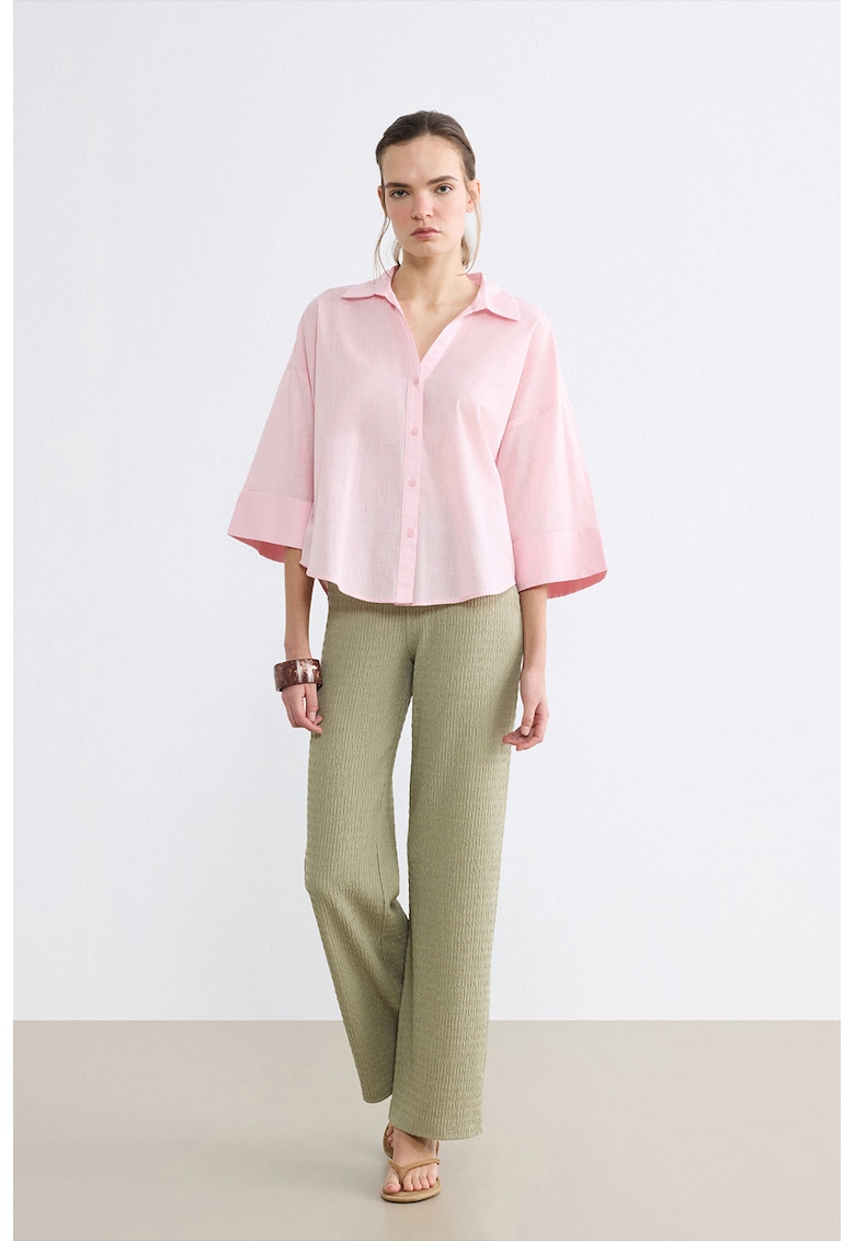 Pantaloni texturati cu croiala ampla - Verde sparanghel