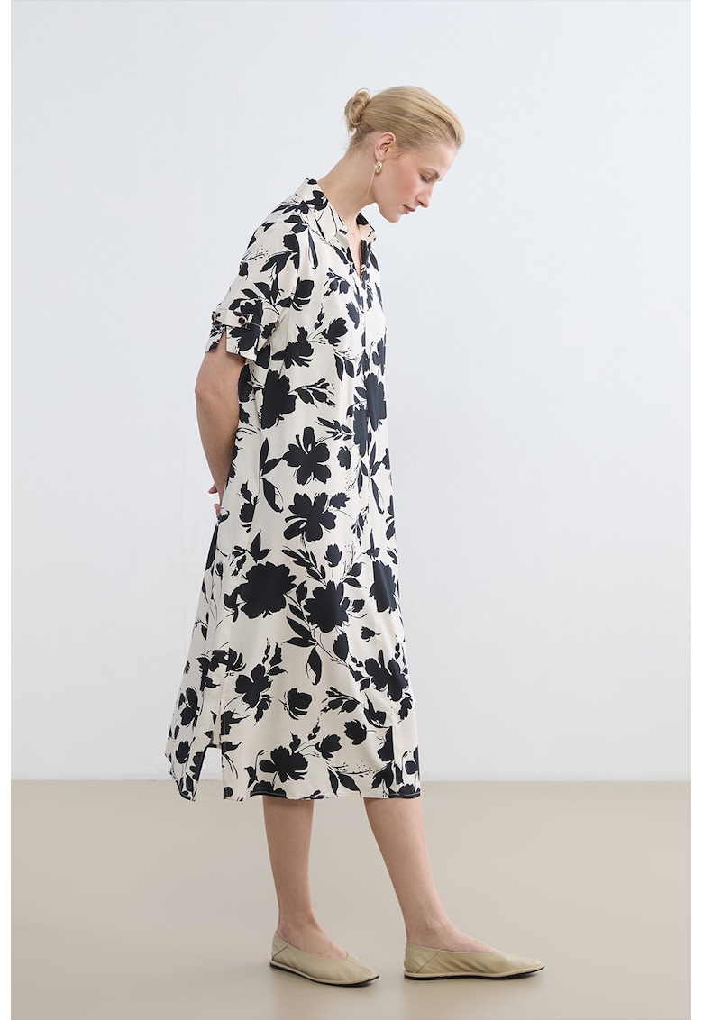 Rochie dreapta cu model floral - Alb fildes/Negru