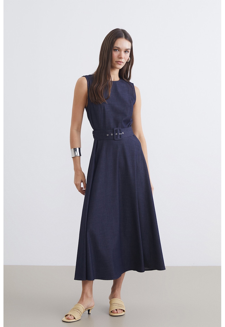 Rochie evazata cu o curea in talie - Bleumarin