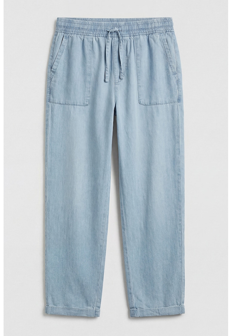 Blugi jogger din material chambray - Albastru pastel