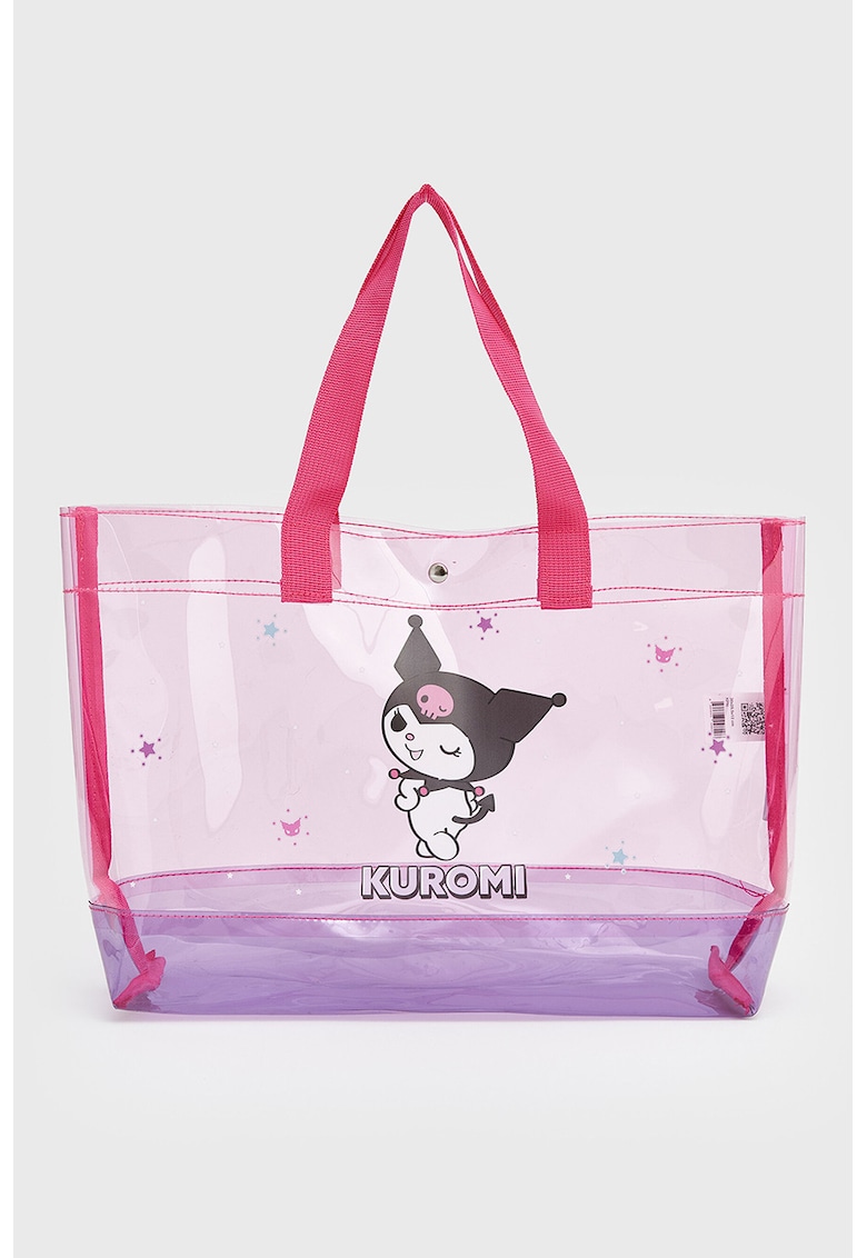 Geanta shopper cu imprimeu desene animate Translarent - Alb/Negru/Roz aprins/Lila