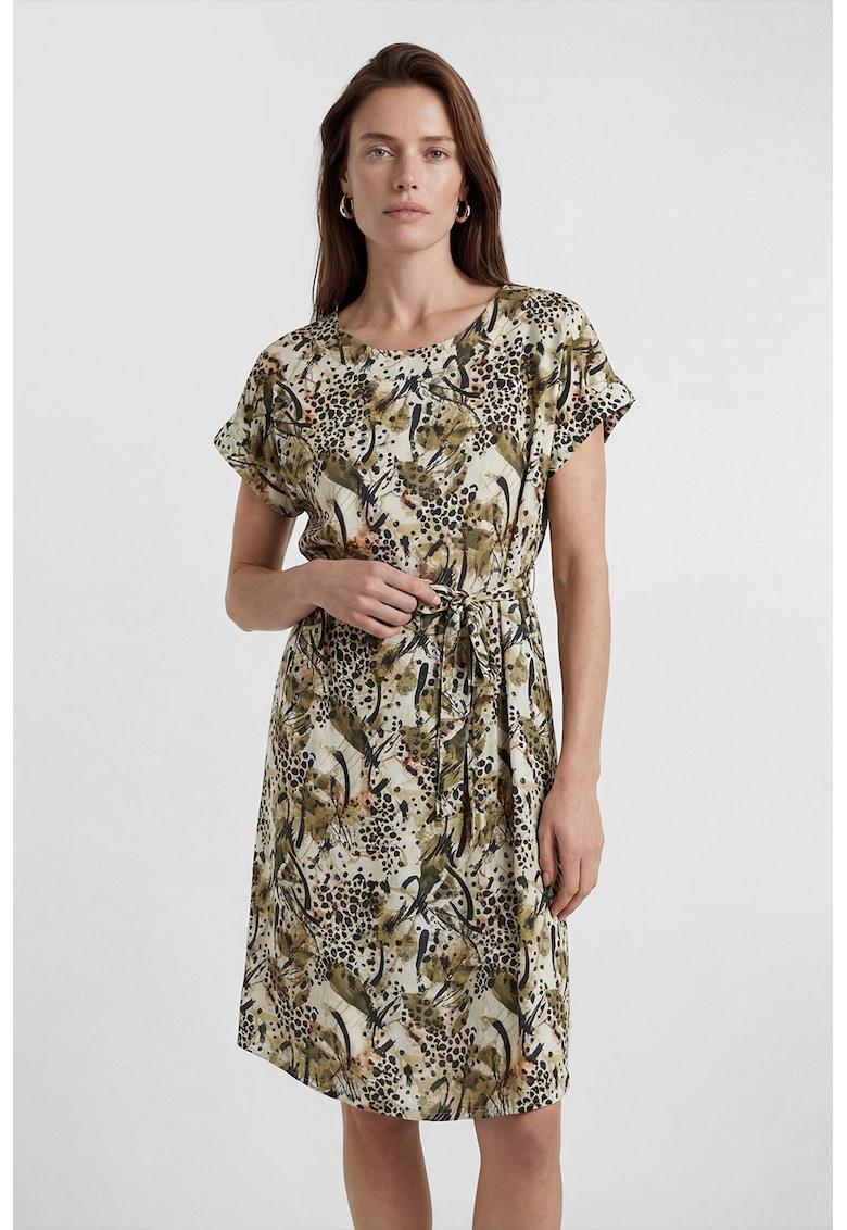 Rochie cu maneci scurte si imprimeu floral - Verde padure/Verde pal/Verde masliniu