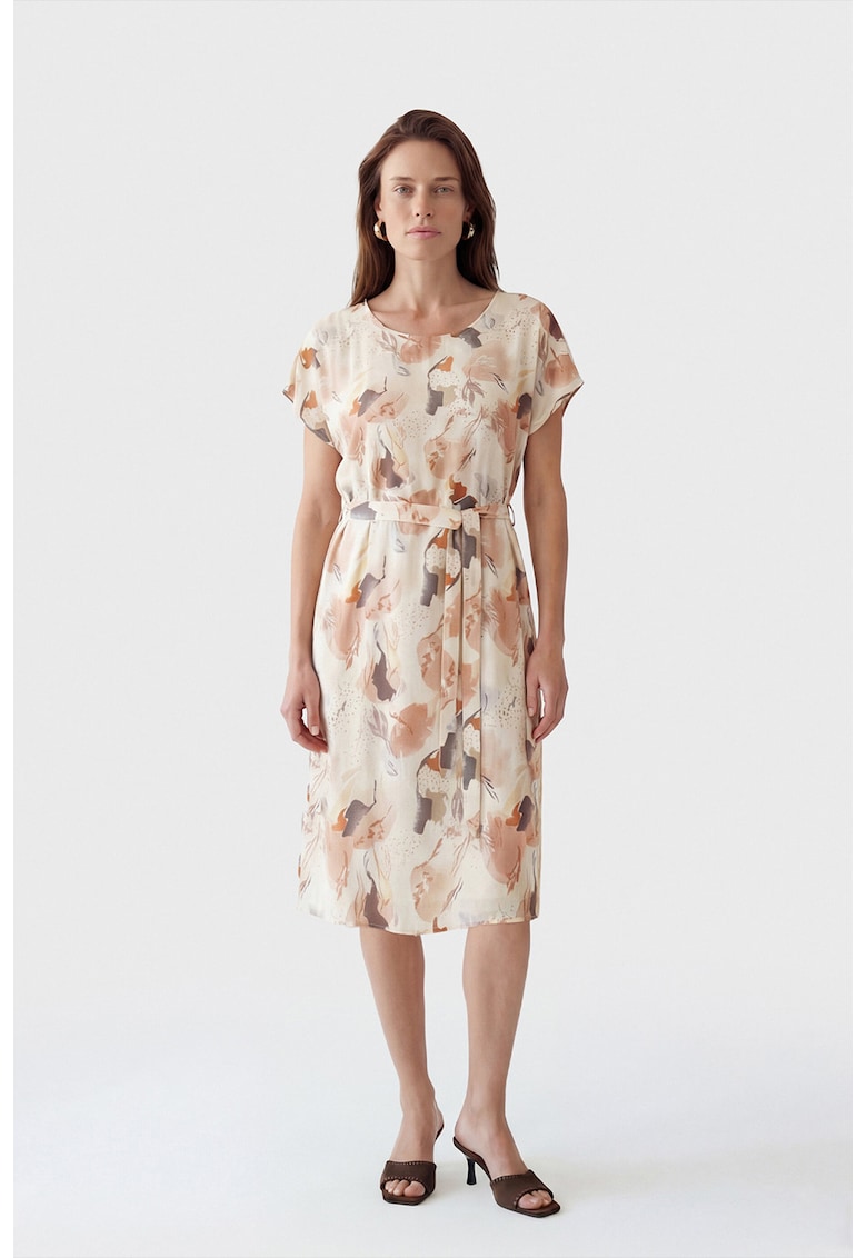 Rochie scurta cu imprimeu floral - Portocaliu persan/Crem/Gri inchis