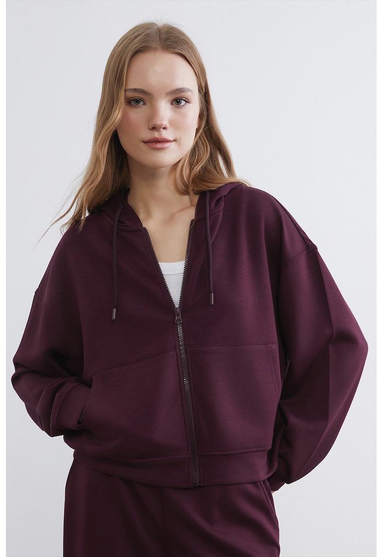 Hanorac crop cu fermoar - Violet tyrian
