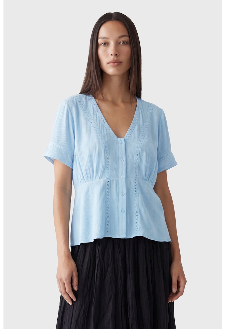 Bluza lejera cu decolteu in V - Albastru pastel