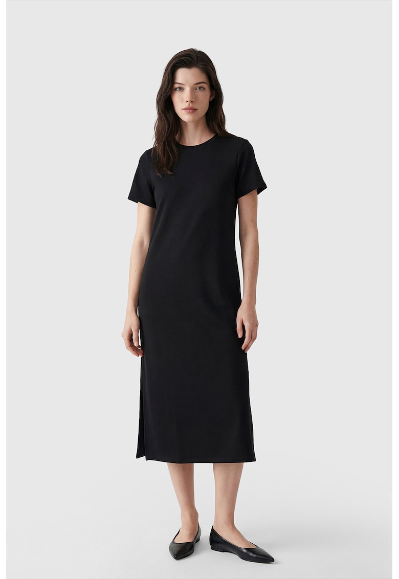 Rochie midi cu model uni - Negru