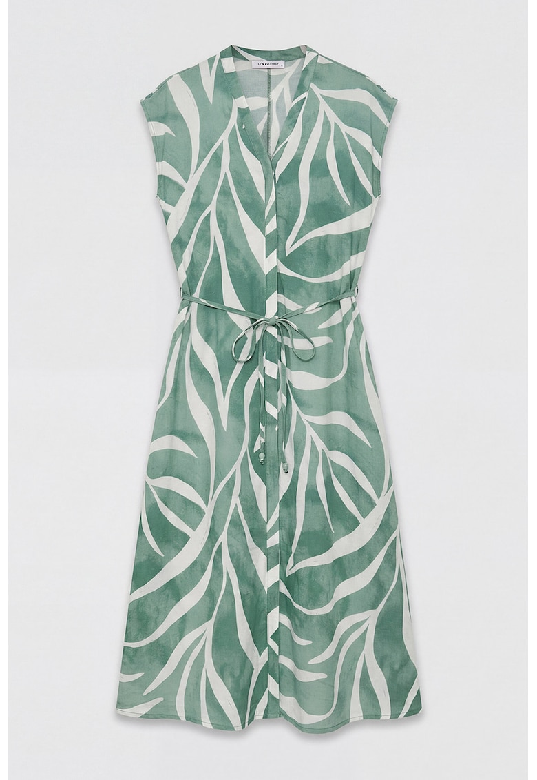 Rochie cu cordon in talie si model - Alb/Verde aquamarin