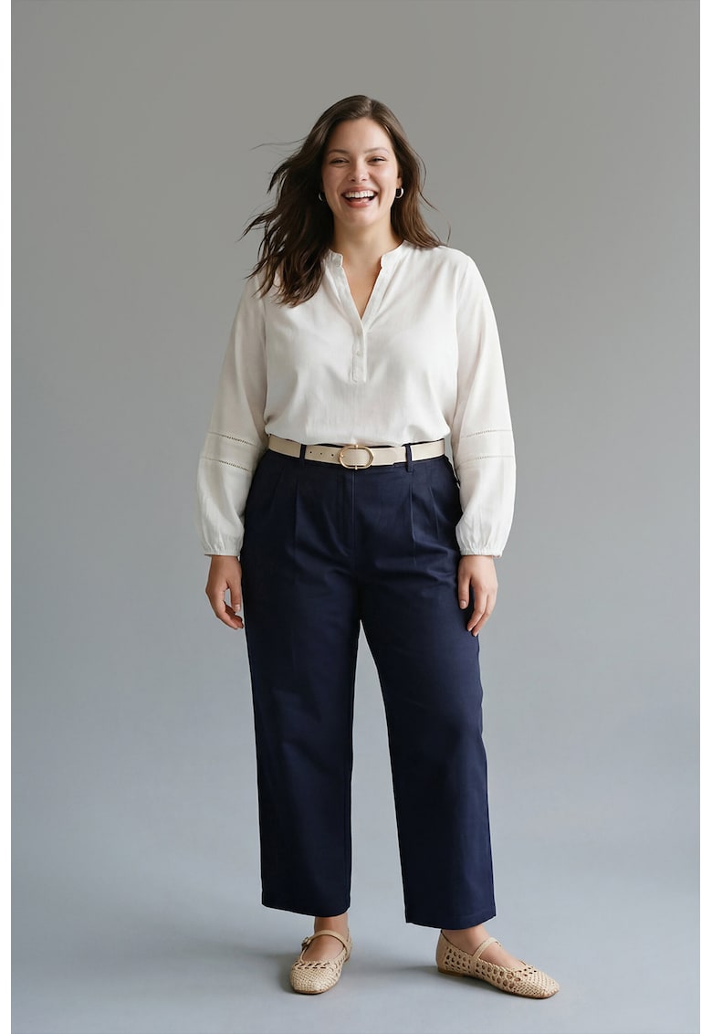 Pantaloni cu croiala ampla si buzunare laterale - Bleumarin