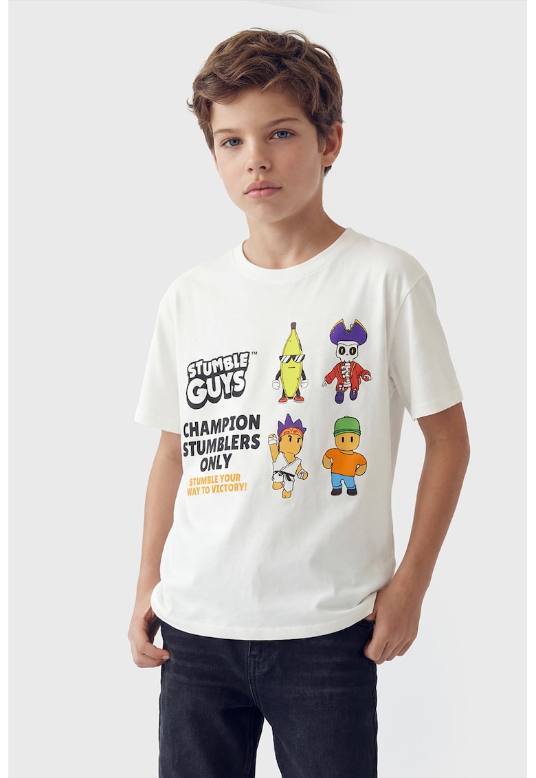 Tricou din bumbac cu imprimeu Stumble Guys - Negru/Galben/Portocaliu/Violet/Alb optic