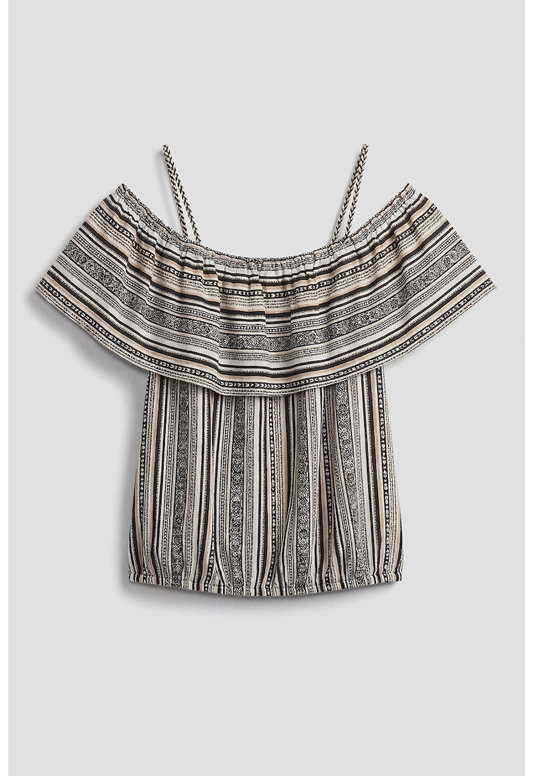 Bluza cu model si decolteu pe umeri - Maro taupe/Negru stins/Maro taupe deschis