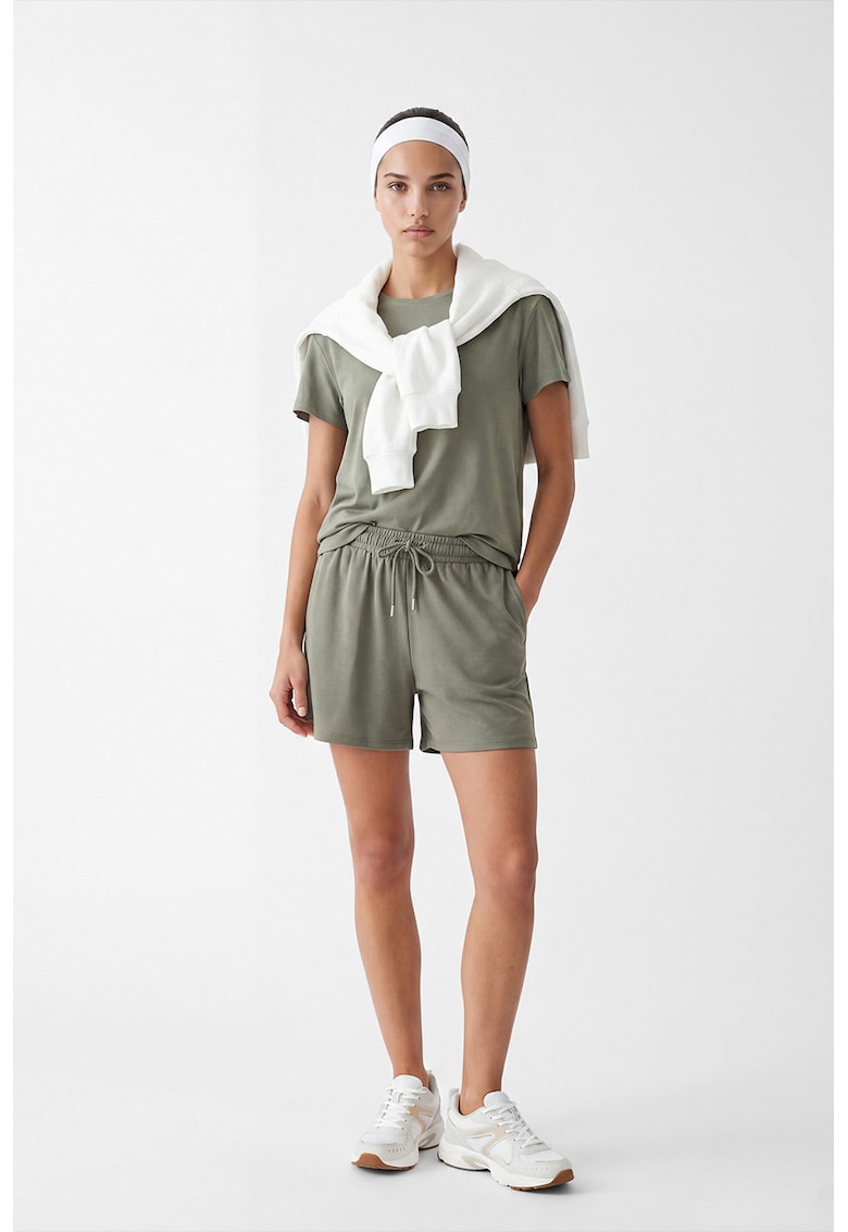 Pantaloni scurti de trenig cu talie inalta - Kaki