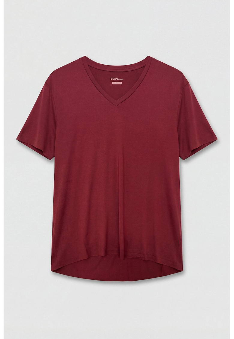 Tricou lejer din amestec de modal cu decolteu in V - Visiniu