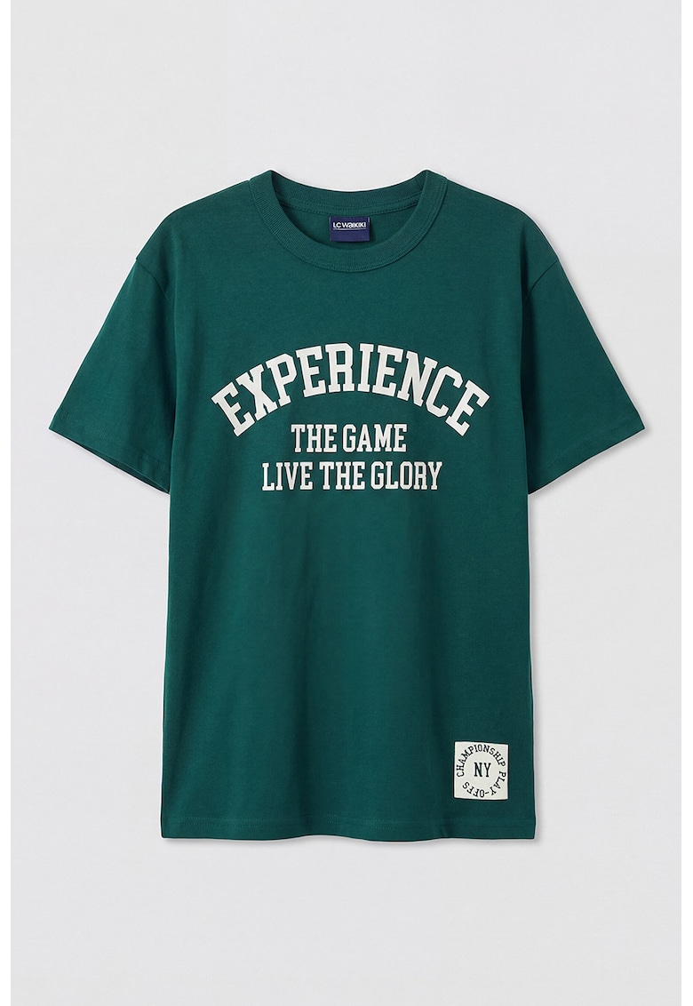 Tricou din bumbac cu imprimeu text - Verde englez/Alb optic
