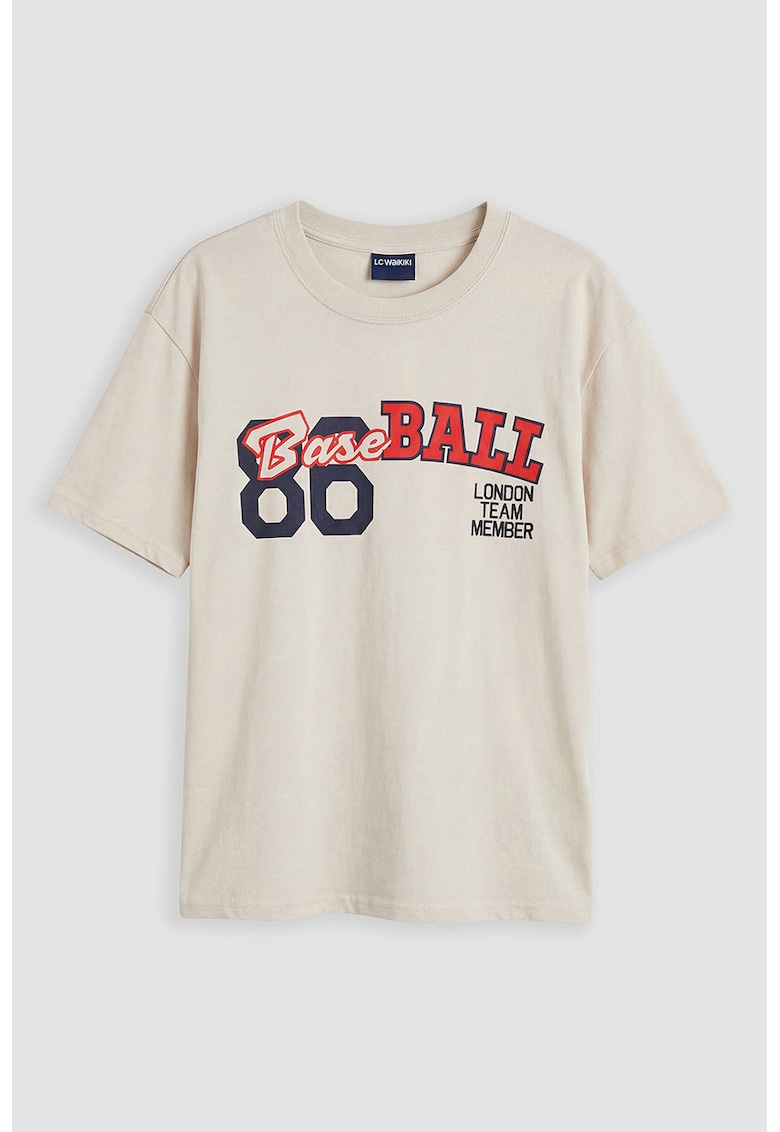 Tricou din bumbac cu imprimeu - Rosu vermillion/Bej deschis/Bleumarin