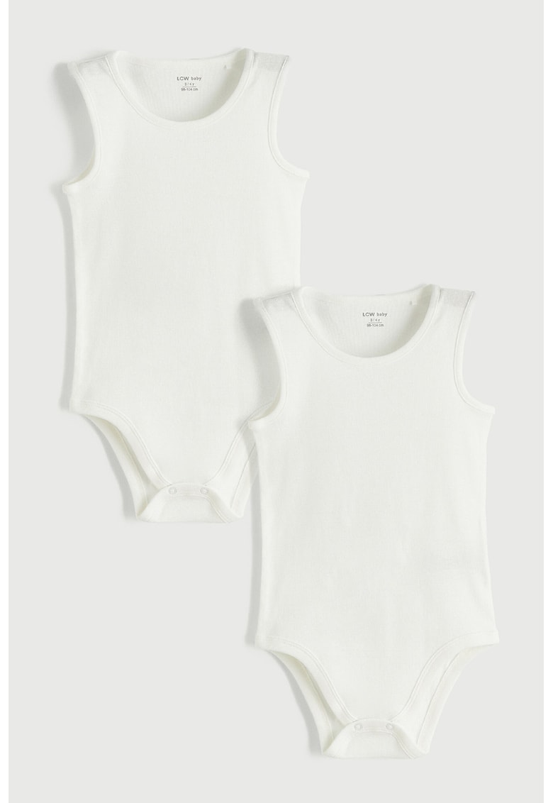 Set de body-uri din bumbac - fara maneci - 2 piese - Alb optic