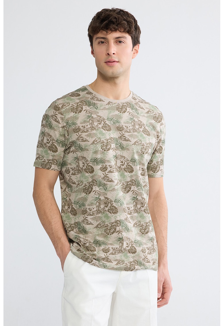 Tricou regular fit de bumbac cu imprimeu - Verde/Maro taupe