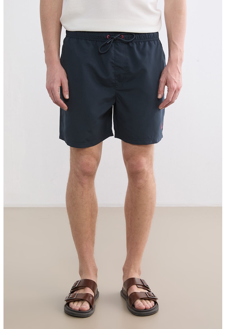 Pantaloni scurti de baie uni cu snur - Bleumarin