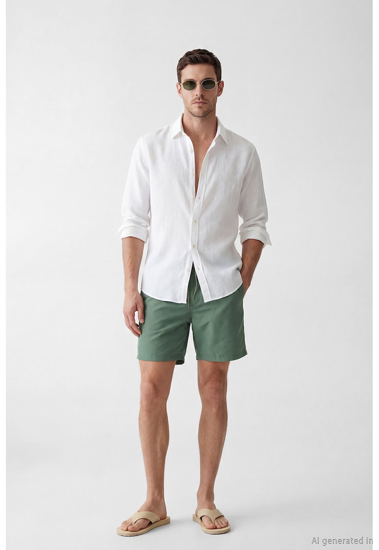 Pantaloni scurti de baie cu buzunare oblice - Verde feriga