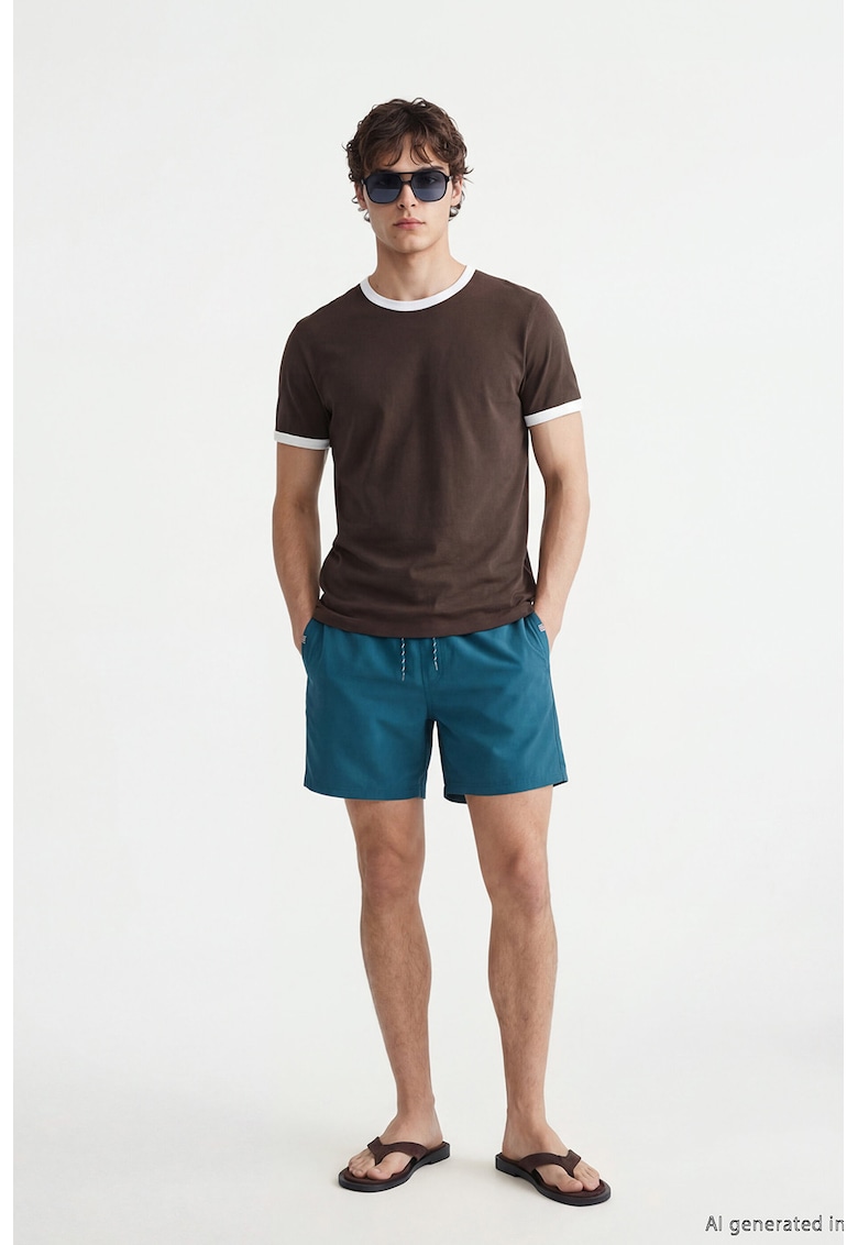 Pantaloni scurti de baie cu buzunare oblice - Albastru petrol