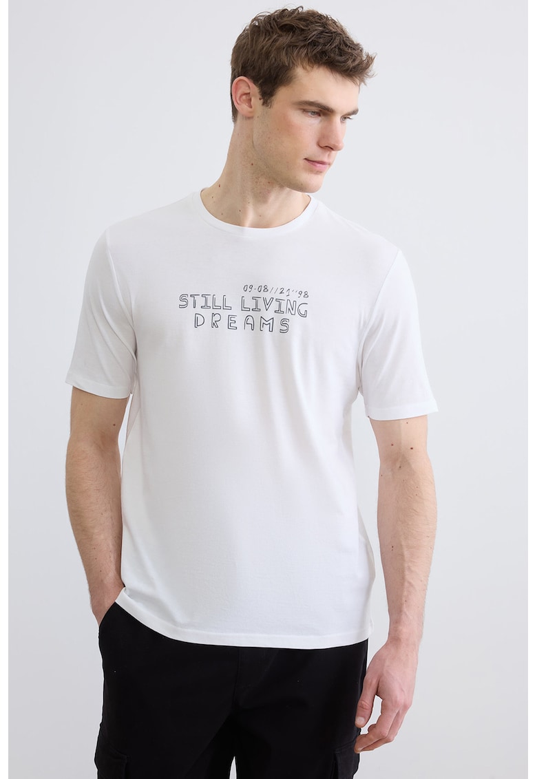 Tricou de bumbac cu imprimeu - Negru/Alb murdar