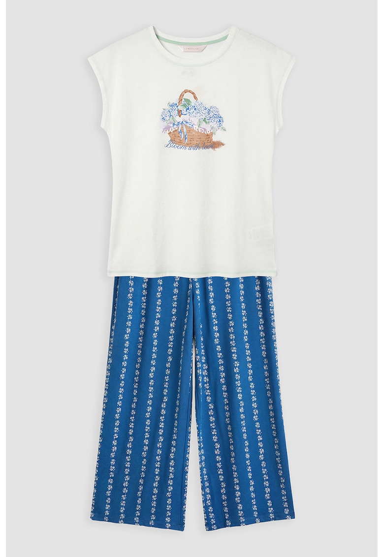 Pijama din bumbac cu model - Alb/Albastru