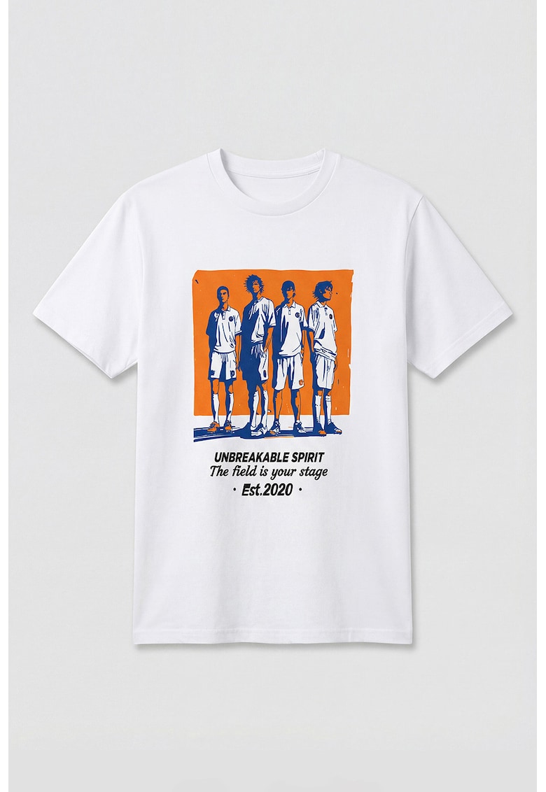 Tricou cu imprimeu grafic - Portocaliu persan/Alb optic/Bleumarin