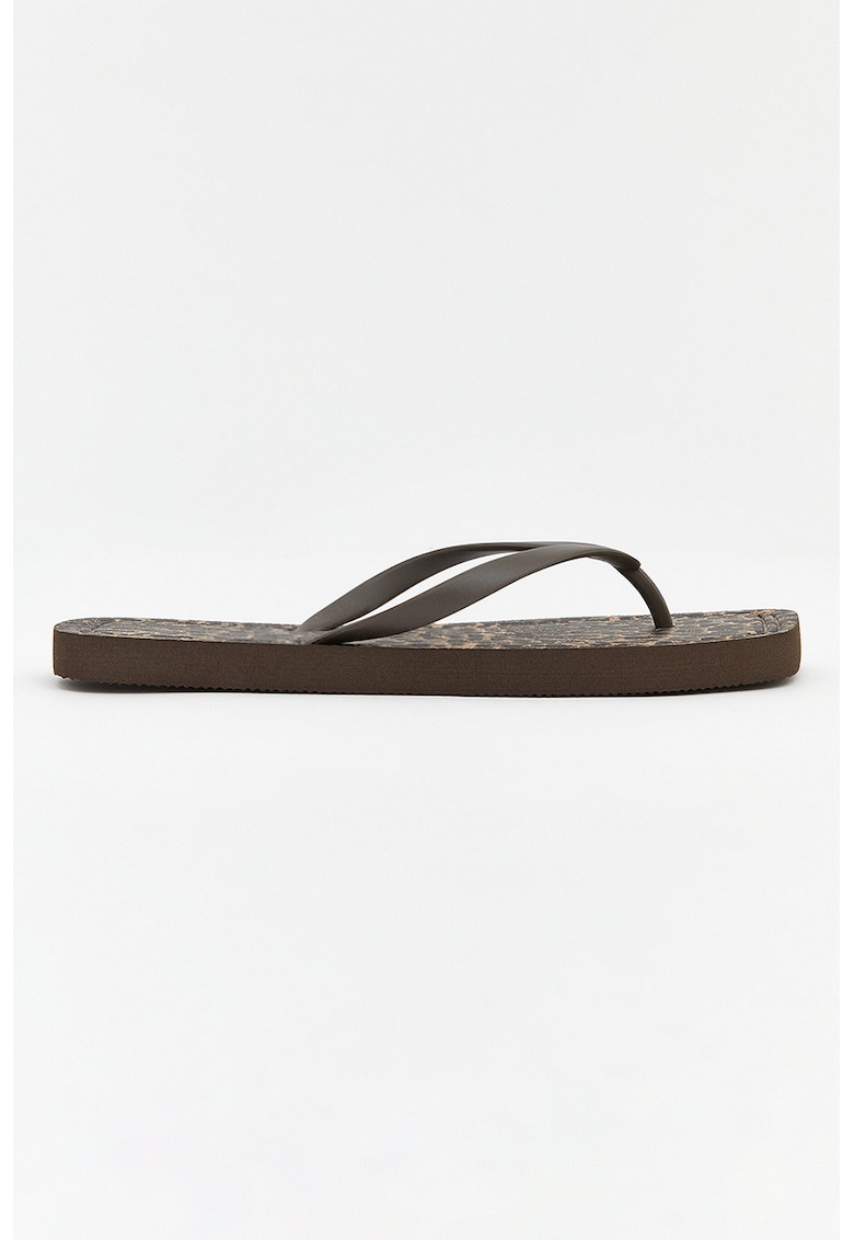 Papuci flip-flop cu varf rotund - Maro inchis/Bej