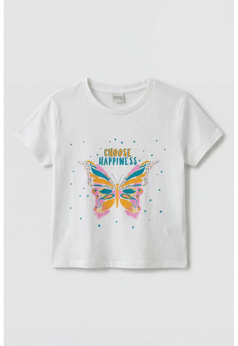Tricou de bumbac cu imprimeu grafic - Portocaliu/Alb optic/Roz