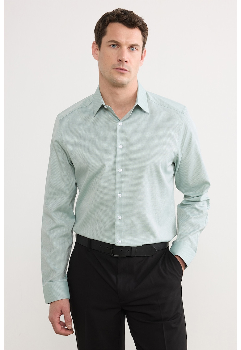 Camasa slim-fit cu guler ascutit - Verde deschis