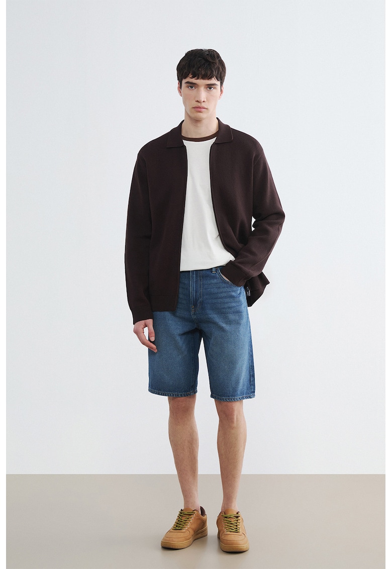 Pantaloni scurti regular-fit din denim cu aspect decolorat - Albastru indigo