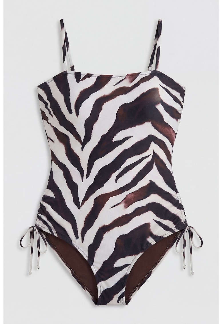 Costum de baie intreg cu animal print - Alb/Maro