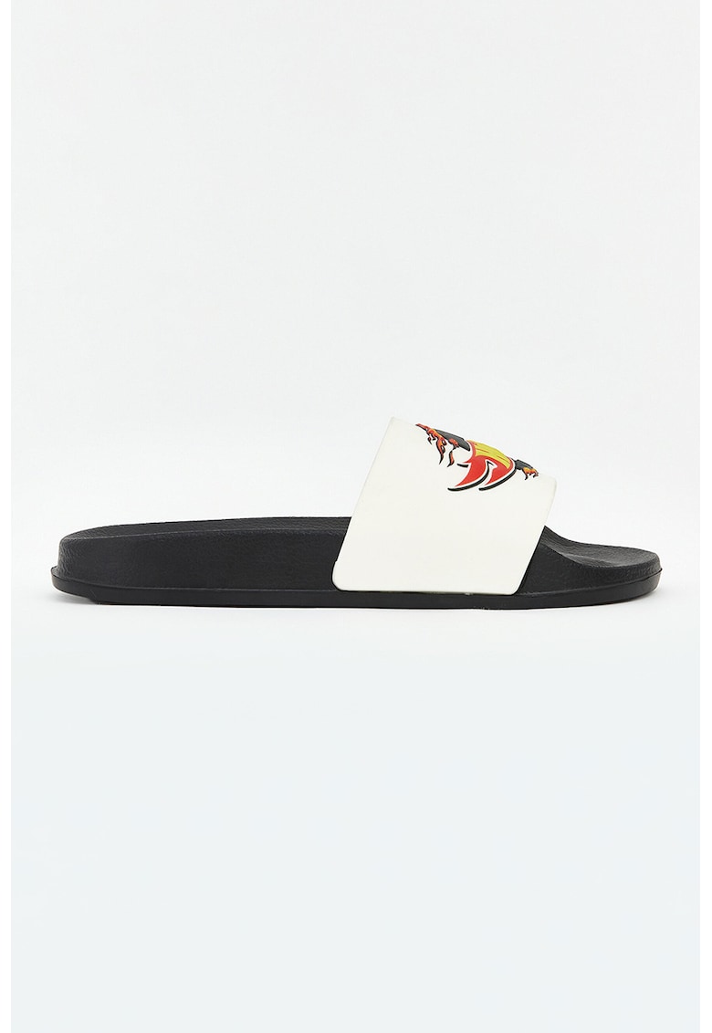 Papuci cu design grafic - Alb/Negru