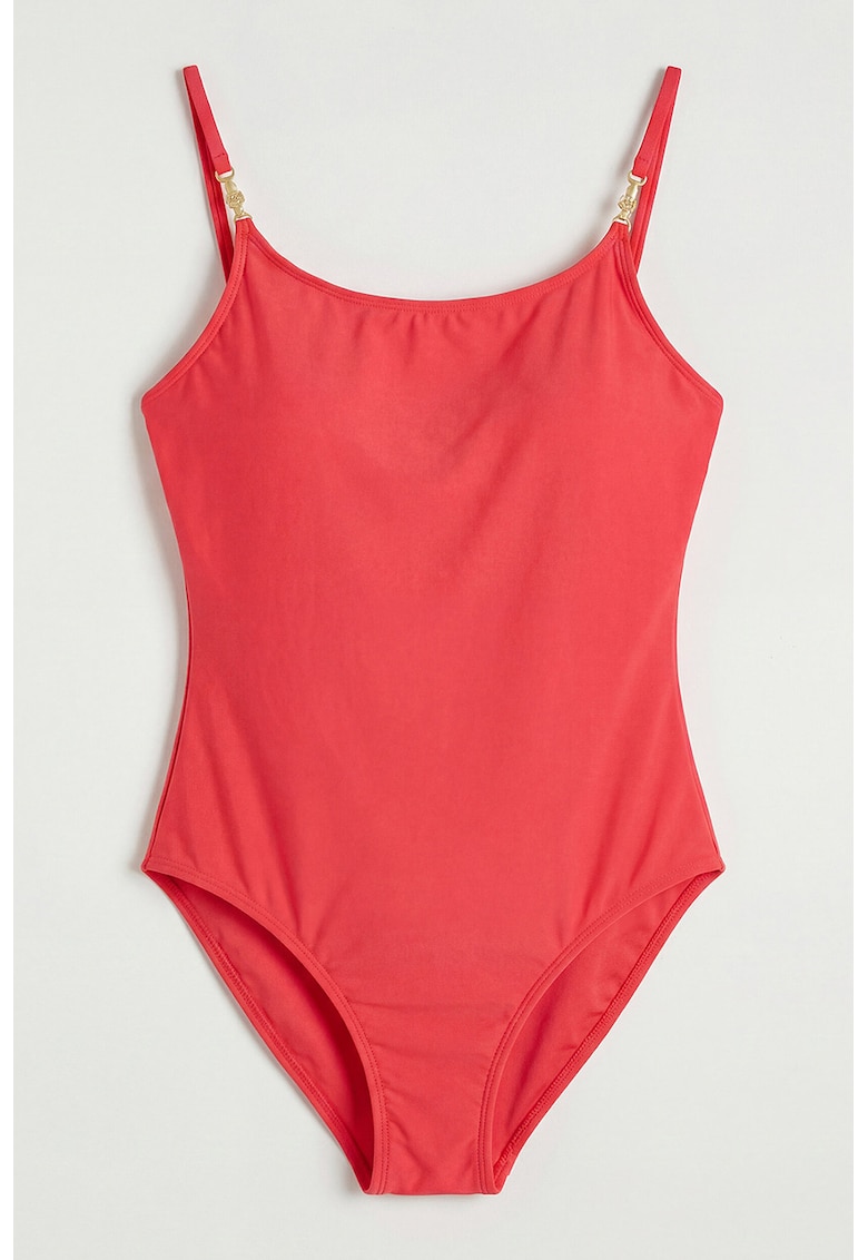 Costum de baie intreg cu bretele ajustabile si model uni - Coral