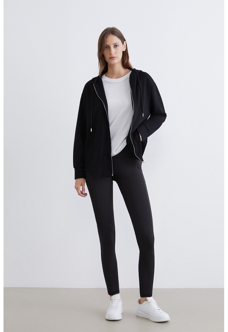 Colanti crop cu buzunare laterale - Negru stins