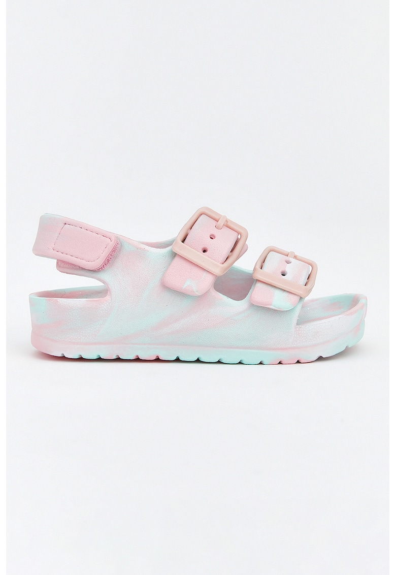 Sandale cu aspect tie-dye si catarame - Roz/Verde menta