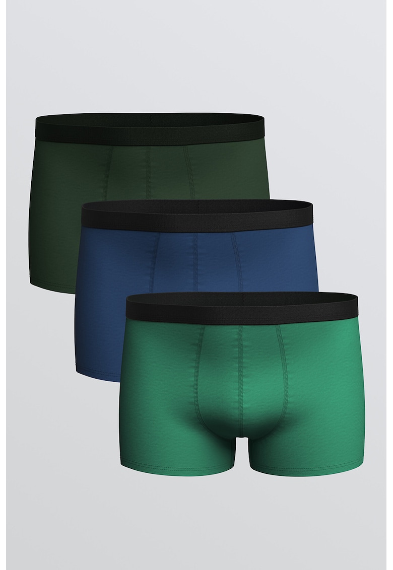 Set de boxeri cu model uni - 3 perechi - Verde/Bleumarin
