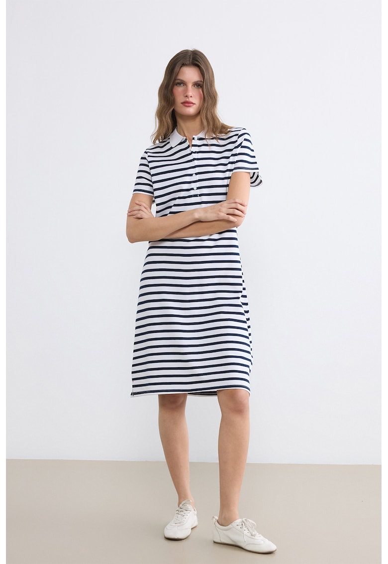 Rochie polo cu dungi - Alb/Bleumarin