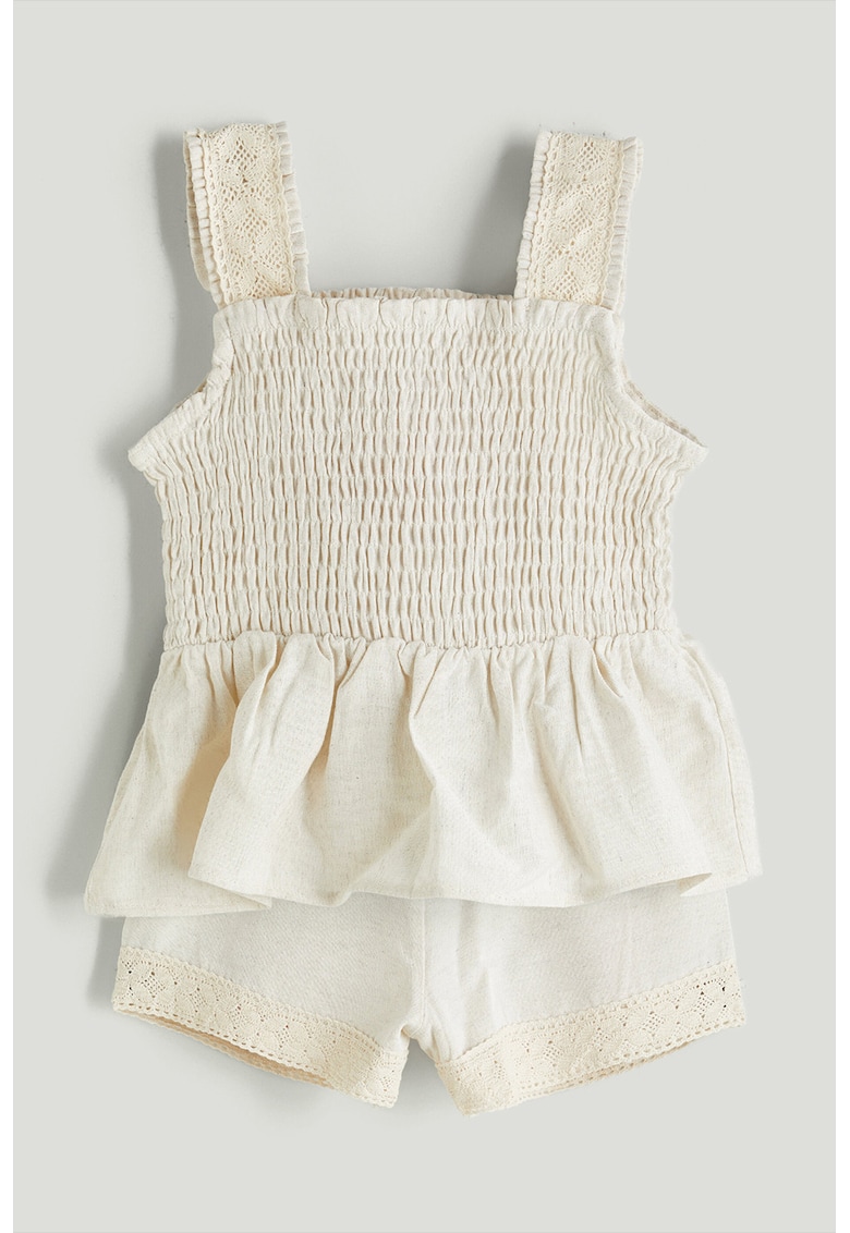 Set de top peplum si pantaloni scurti - Crem