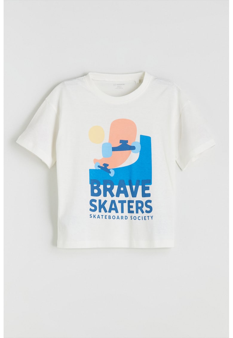 Tricou lejer din bumbac cu imprimeu - Alb