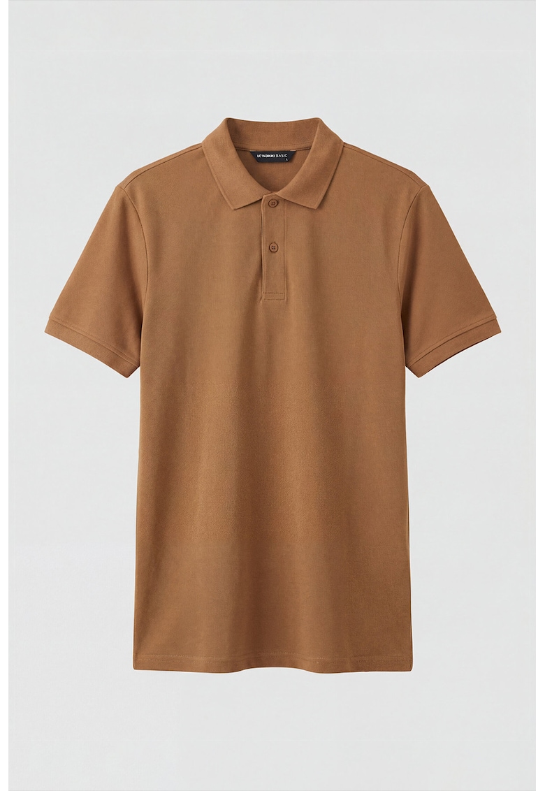 Tricou polo din bumbac pique regular fit - Maro Siena