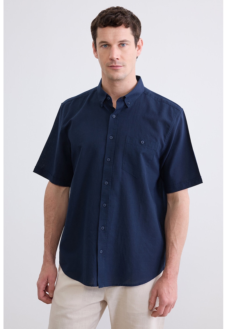 Camasa regular fit din amestec de in si bumbac - Bleumarin