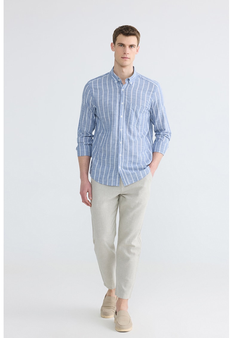 Pantaloni crop de bumbac si in - Gri deschis