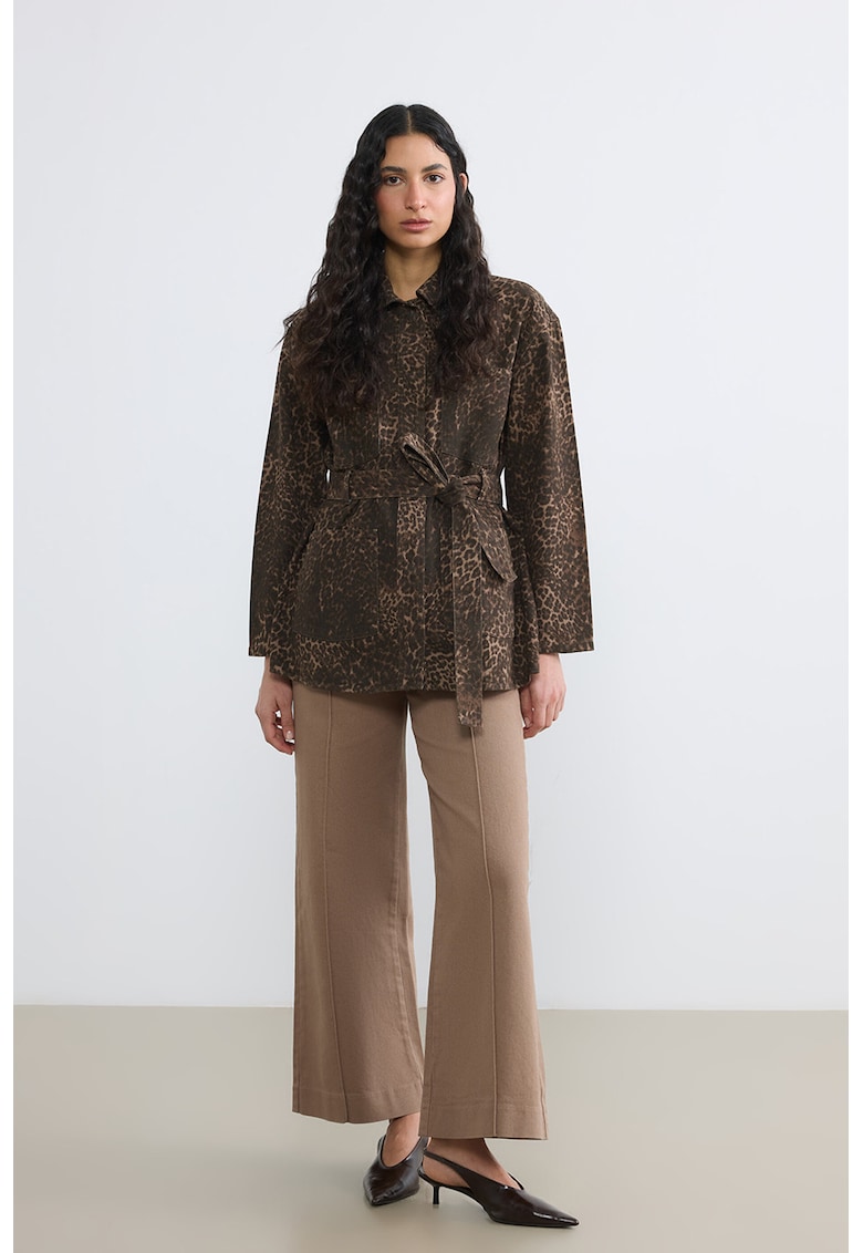 Jacheta din bumbac cu model animal print - Maro inchis
